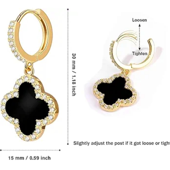 NEW 14 carats Gold planed Trefle earings - Picture 2 of 7